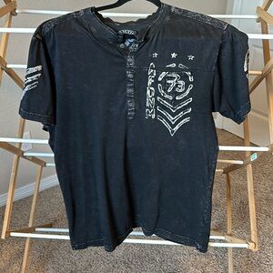 Distressed black button neck T-Shirt